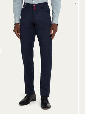 Kiton 5 Pocket Navy Pants with Red Stitch Detail - Size 32